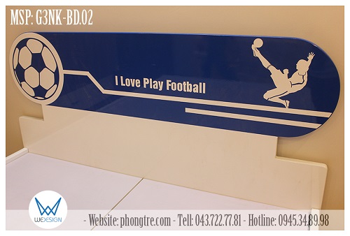 View chi tiết trang trí giường ngủ trang trí chủ đề bóng đá I Love Play Footballo của bé Châu