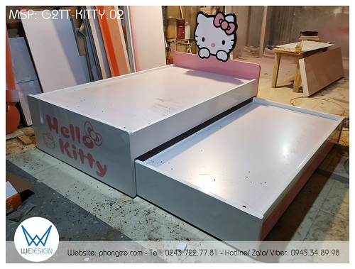 Giường tầng thấp Hello Kitty G2TT-KITTY.02 sử dụng dát phản MDF dày 1.5cm, tráng melamine 2 mặt