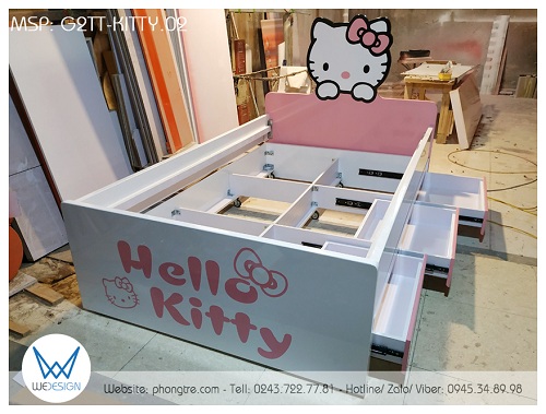Giường 2 tầng thấp Hello Kitty G2TT-KITTY.02 được ráp tại xưởng và gửi ảnh cho anh Tấn check hàng