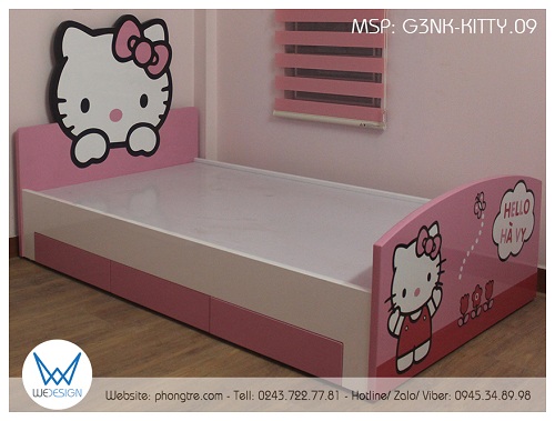 Giường 3 ngăn kéo Hello Kitty G3NK-KITTY.09 kích thước 1m2x2m của bé Hà Vy