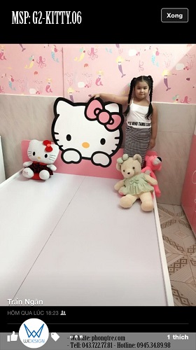 Giường ngủ Hello Kitty của bé Bảo Yến có kích thước 1m6x2m, sử dụng dát phản