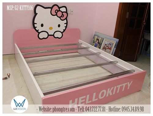 Giường ngủ 1m6x2m dát phản Hello Kitty MSP: G2-KITTY.06 sử dụng 7 cây thang giường
