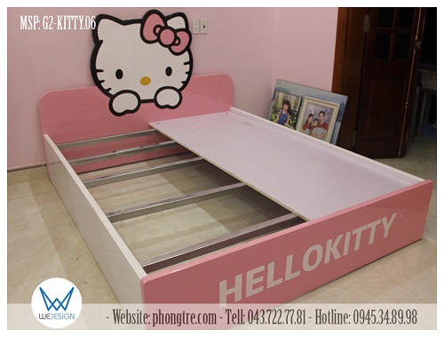 Kết cấu giường ngủ Hello Kitty MSP: G2-KITTY.06 kích thước 1m6x2m, dát phản