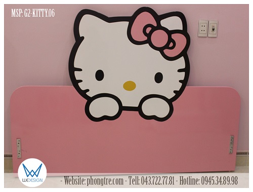 Giường ngủ Hello Kitty MSP: G2-KITTY06 có kích thước hình Mèo Kitty đeo nơ giơ 2 tay ra phía trước lớn