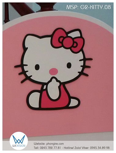 Chi tiết trang trí Hello Kitty ngồi nghiêng, đưa ngón tay lên trước miệng trên đám mây hồng