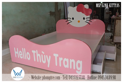 Giường 2 ngăn kéo Hello Kitty của bé Thùy Trang