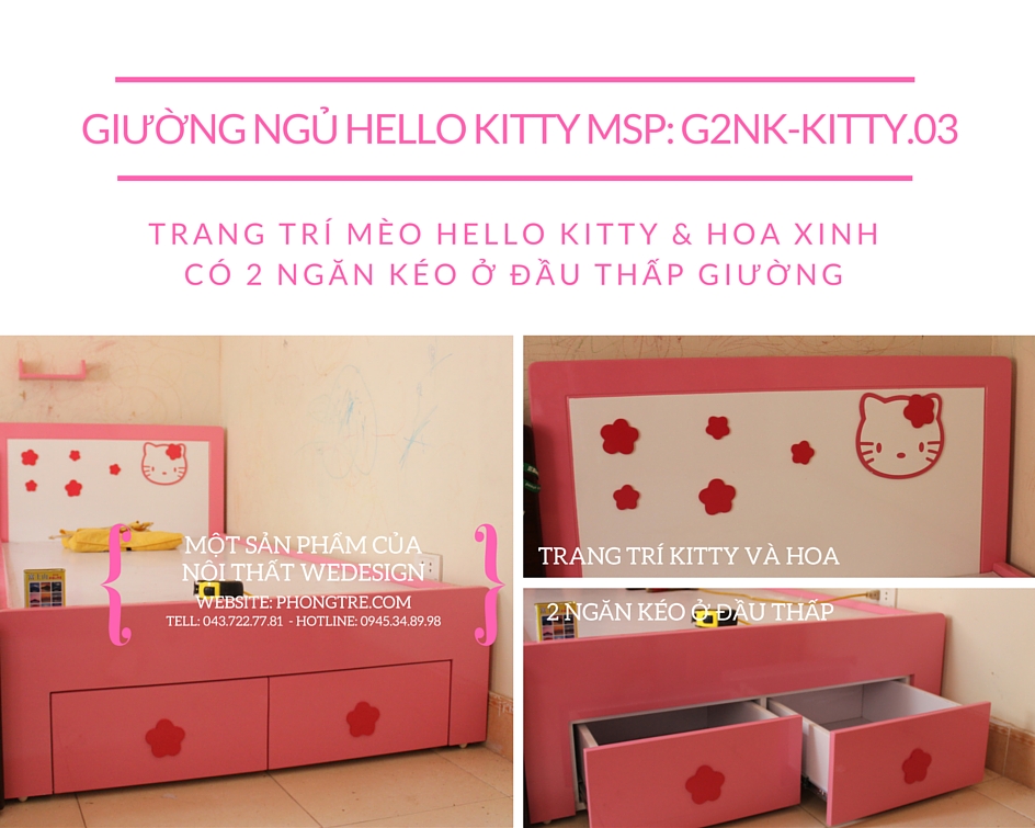 Video giường Hello Kitty và hoa xinh có 2 ngăn kéo
