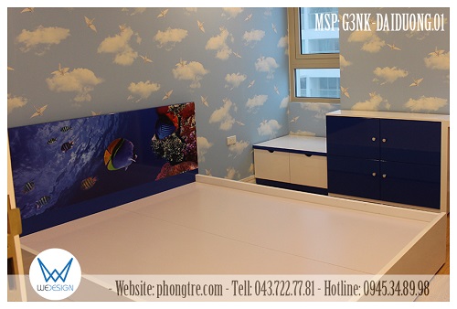 Phòng ngủ trẻ em trang trí chủ đề đại dương có giường 3 ngăn kéo MSP: G3NK-DAIDUONG.01
