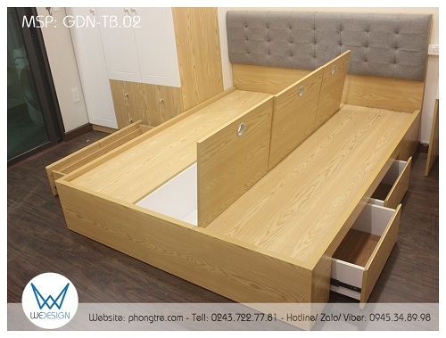 Giường đa năng có 4 ngăn kéo và 3 tủ kho vân gỗ tần bì