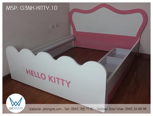 Kết cấu khung giường form tân cổ điển Hello Kitty có 3 ngăn kéo G3NK-KITTY.10
