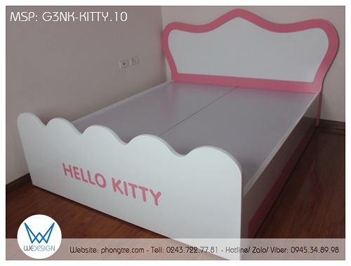 Thiết kế form dáng sơ bộ của mẫu giường 3 ngăn kéo form dáng tân cổ điển Hello Kitty G3NK-KITTY.10