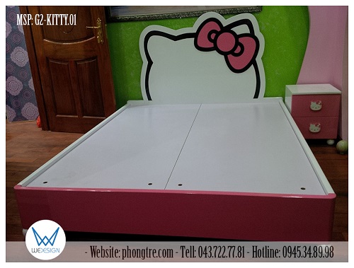 Giường ngủ Hello Kitty đeo nơ hồng MSP: G2-KITTY.02 kích thước 1m6x2m