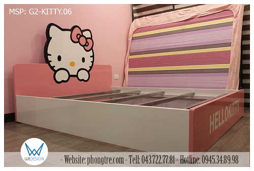 Giường ngủ Hello Kitty MSP: G2-KITTY.06 sử dụng thang giường làm bằng thanh kẽm hộp vuông