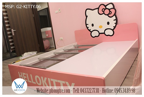 Giường ngủ Hello Kitty MSP: G2-KITTY.06 của bé gái nhà anh Tuấn có kích thước 1m6x2m trong lòng giường