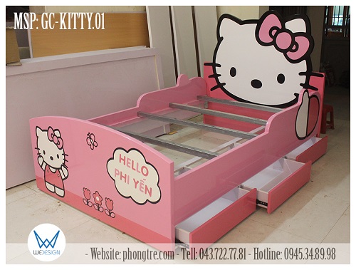 Giường Hello Kitty GC-KITTY.01 sử dụng thang giường làm bằng thanh kẽm hộp