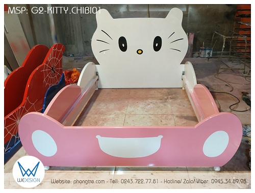 Kết cấu khung giường ngủ Hello Kitty có thành chắn G2-KITTY.CHIBI01
