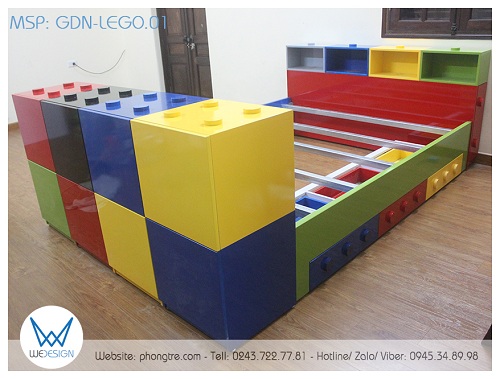 Giường ngủ Lego đa năng GDN-LEGO.01 sử dụng thang giường bằng thanh kẽm hộp vuông 4cm, dày 1.1 ly