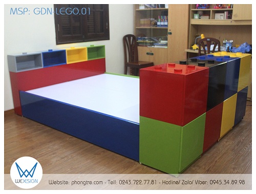 Giường ngủ đa năng Lego GDN-LEGO.01 có kích thước 1m6x2m trong lòng giường