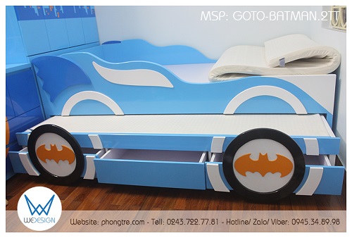 Giường tầng thấp ô tô Batman GOTO-BATMAN.01 thêm 3 ngăn kéo, thêm tiện ích, thêm gọn gàng cho phòng ngủ 2 bé trai 