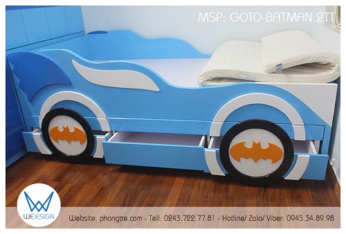 Sở hữu kiểu dáng ô tô Batman nên giường tầng thấp ô tô Batman chắn cho bé ngủ giường tầng trên ngủ trong lòng giường, an toàn hơn cho bé tập ra ngủ riêng
