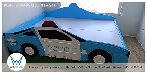 Form dáng giường ô tô cảnh sát được tạo mẫu cho 2 bên thành giường chắn cho bé ngủ an toàn trong lòng giường