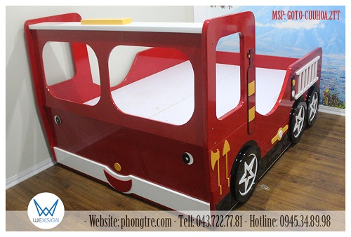 Giường ô tô cứu hỏa 1m6 kiểu giường 2 tầng thấp MSP: GOTO-CUUHOA.01 tạo hình xe cứu hỏa thành kiểu nhân vật hoạt hình