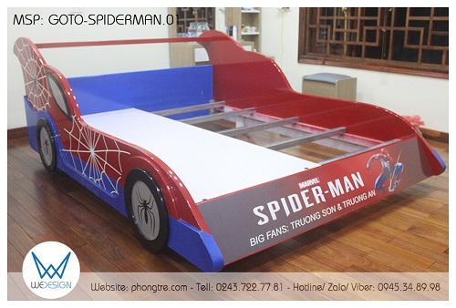Giường ô tô đua Spider Man GOTO-SPIDERMAN.01 kích thước 1m6x2m sử dụng 2 tấm dát phản MDF