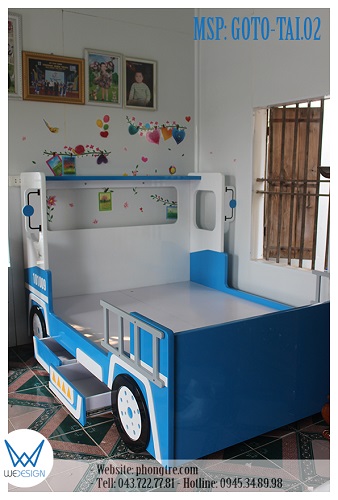 Giường ô tô cứu hộ màu xanh mang số hiệu 101009 kích thước 1m4x1m9 trong lòng giường, có 2 ngăn kéo bên thành