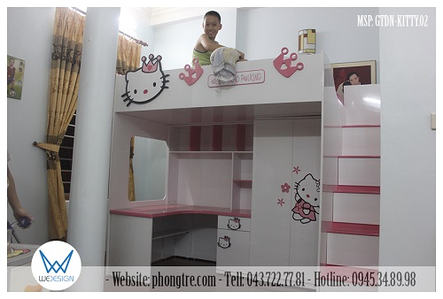 Mẫu giường tầng đa năng Hello Kitty công chúa MSP: GTDN-KITTY.02