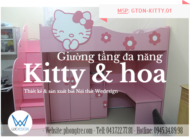 Video giường tầng Kitty đa năng và hoa màu hồng dễ thương