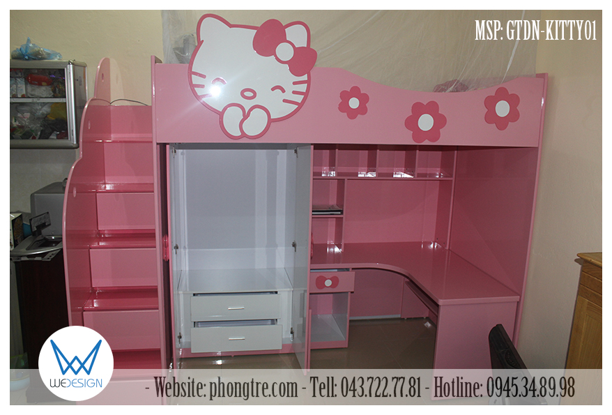 Kết cấu giường tầng đa năng Mèo Hello Kitty MSP: GTDN-KITTY01