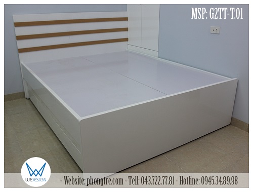 Giường tầng thấp 1m6 MSP: G2TT-T.01 cần khoảng sàn cố định là 1m68x2m06 để kê giường
