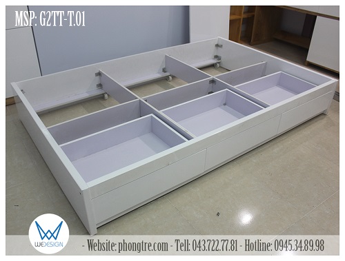 Kết cấu khung giường tầng dưới của giường tầng thấp có 3 ngăn kéo MSP: G2TT- T.01