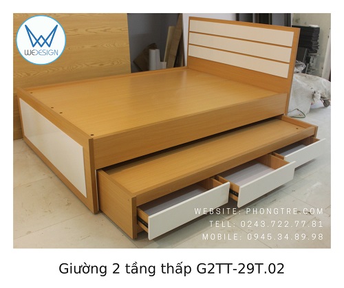 Giường tầng thấp có 3 ngăn kéo G2TT-29T.02 vân gỗ Melamine vàng bích