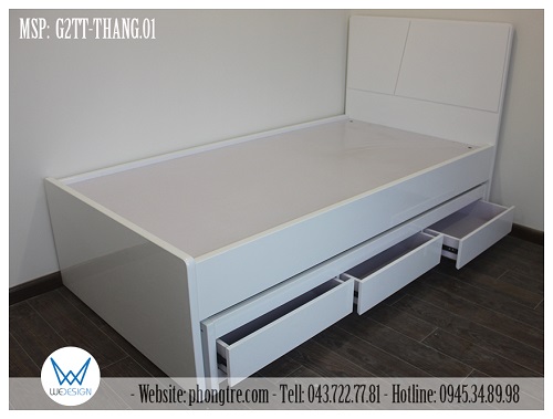 Giường tầng thấp MSP: G2TT-THANG.01 có 3 ngăn kéo ở giường tầng dưới để đồ tiện lợi cho phòng ngủ diện tích nhỏ