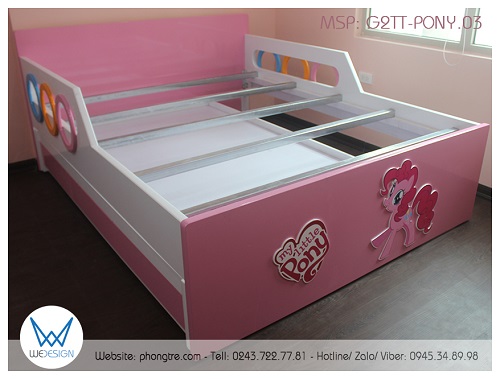 Kết cấu giường tầng trên của giường tầng thấp có thành chắn và 3 ngăn kéo Pinkie Pie G2TT-PONY.03