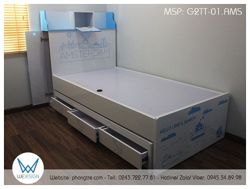 Giường tầng thấp đa năng G2TT-01.AMS mang đến cho trẻ em không gian chủ đề thành phố cảng Amsterdam