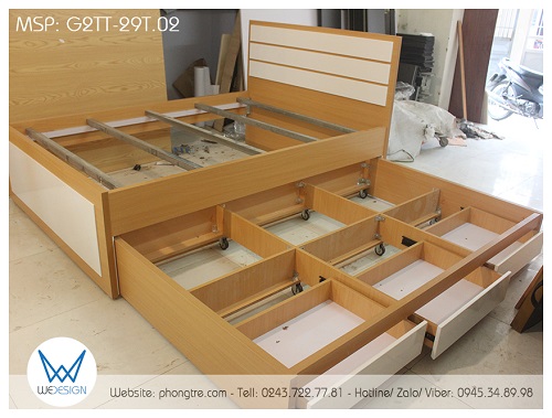 Kết cấu khung của 2 tầng giường của giường tầng thấp có 3 ngăn kéo G2TT-29T.02
