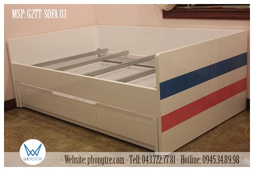 Kết cấu giường tầng trên của giường 2 tầng thấp sofa MSP: G2TT-SOFA.03