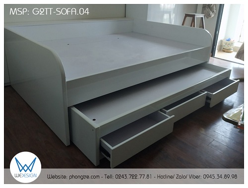 Giường tầng thấp kiểu sofa G2TT-SOFA.04 đa công năng 5 trong 1 màu trắng