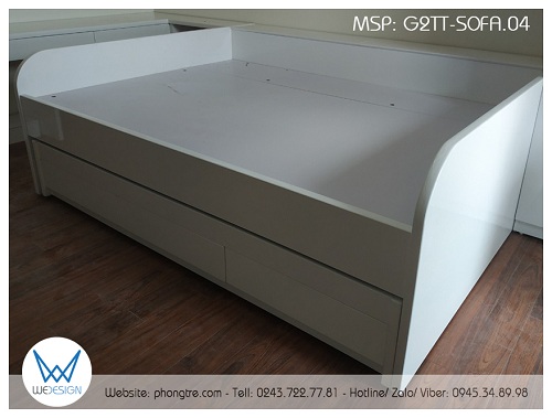 Giường tầng thấp kiểu sofa G2TT-SOFA.04 thiết kế đa năng, thông minh cho phòng ngủ chung trẻ em có chỗ để đồ gọn gàng