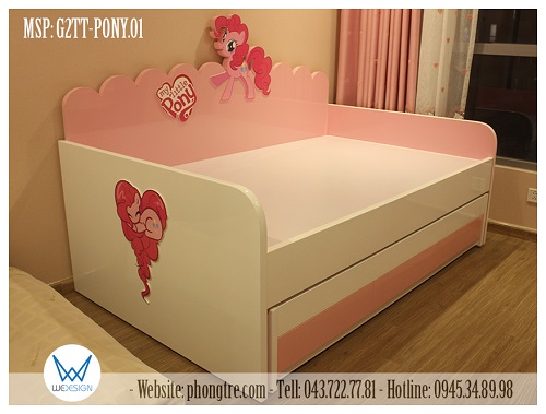 Giường tầng thấp kiểu sofa My Little Pony Pinkie Pie Cotton Candy màu hồng phấn nhạt phối cùng màu trắng dịu nhẹ cho không gian phòng ngủ bé gái