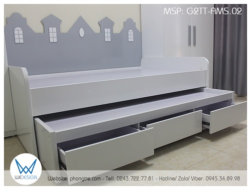 Giường tầng thấp kiểu sofa ngôi nhà thành phố Amsterdam G2TT-AMS.02 có 3 ngăn kéo ở giường tầng dưới