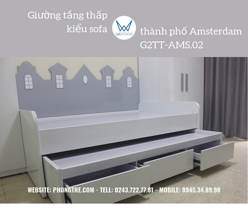 Giường tầng thấp kiểu sofa ngôi nhà thành phố Amsterdam G2TT-AMS.02