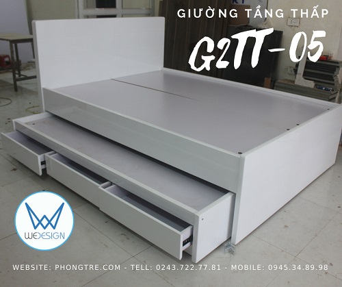 Giường tầng thấp có 3 ngăn kéo G2TT-05 màu trắng
