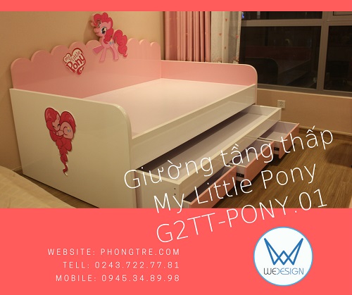 Giường tầng thấp kiểu sofa có 3 ngăn kéo My Little Pony Pinkie Pie G2TT-PONY.01 