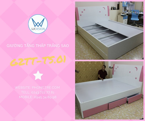 Giường tầng thấp trăng sao G2TT-TS.01 thiết kế để bố trí đặt giữa phòng ngủ trẻ em