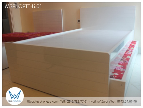 Đường soi ngang được trang trí cho đầu thấp và đầu cao của giường tầng thấp G2TT-K.01 tạo điểm nhấn cho phòng ngủ sử dụng nội thất màu trắng