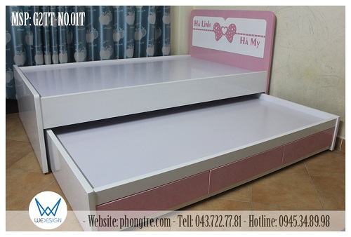Khi kéo giường tầng dưới ra để sử dụng, hệ giường tầng thấp 1m2 MSP: G2TT-NO.01T cần sử dụng diện tích sàn là 2m16x2m06