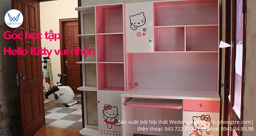 Góc học tập Hello Kitty vui nhộn sắc màu trắng - hồng